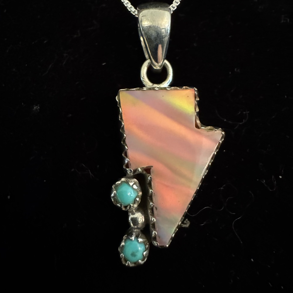 Sterling Silver and Pink opal Lightning Bolt Pendant Necklace